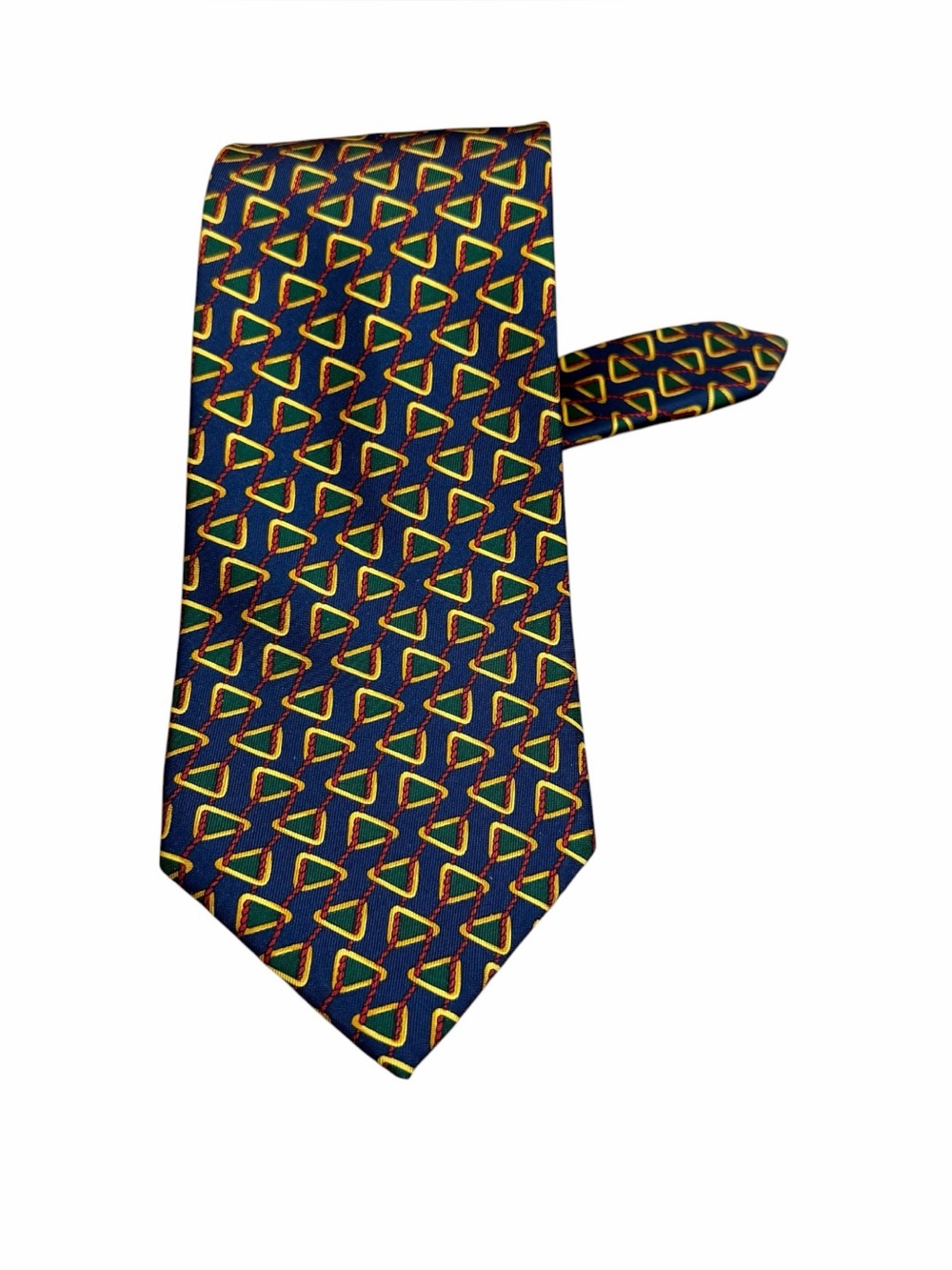 Vtg Burberry   Men's Geometric Pattern Silk Tie - Blue & Yellow